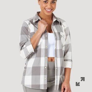 Gingham WRANGLER WOMENS WESTERN PLAID SHIRT IN GREY